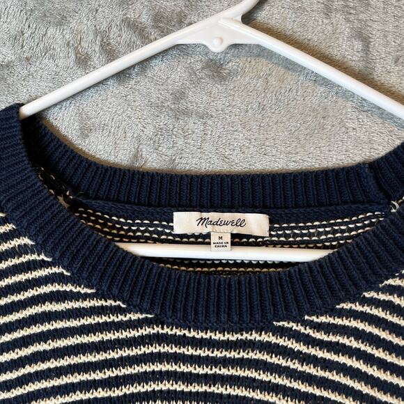 Madewell Sz Medium Long Sleeve Blue White Striped Knit Dockline Pullover Sweater - Picture 4 of 5